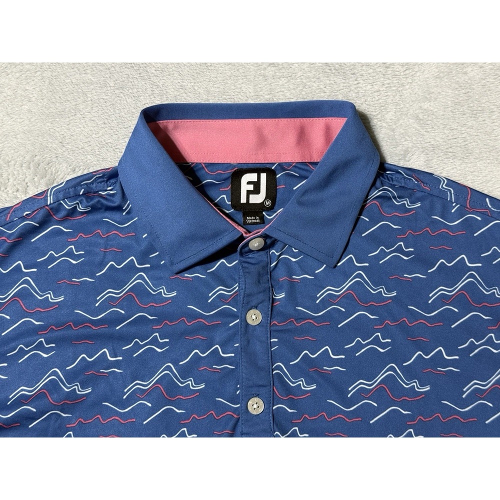 FootJoy Polo Shirt Mens Medium Blue Golf Performance AOP Bay Oaks Logo
